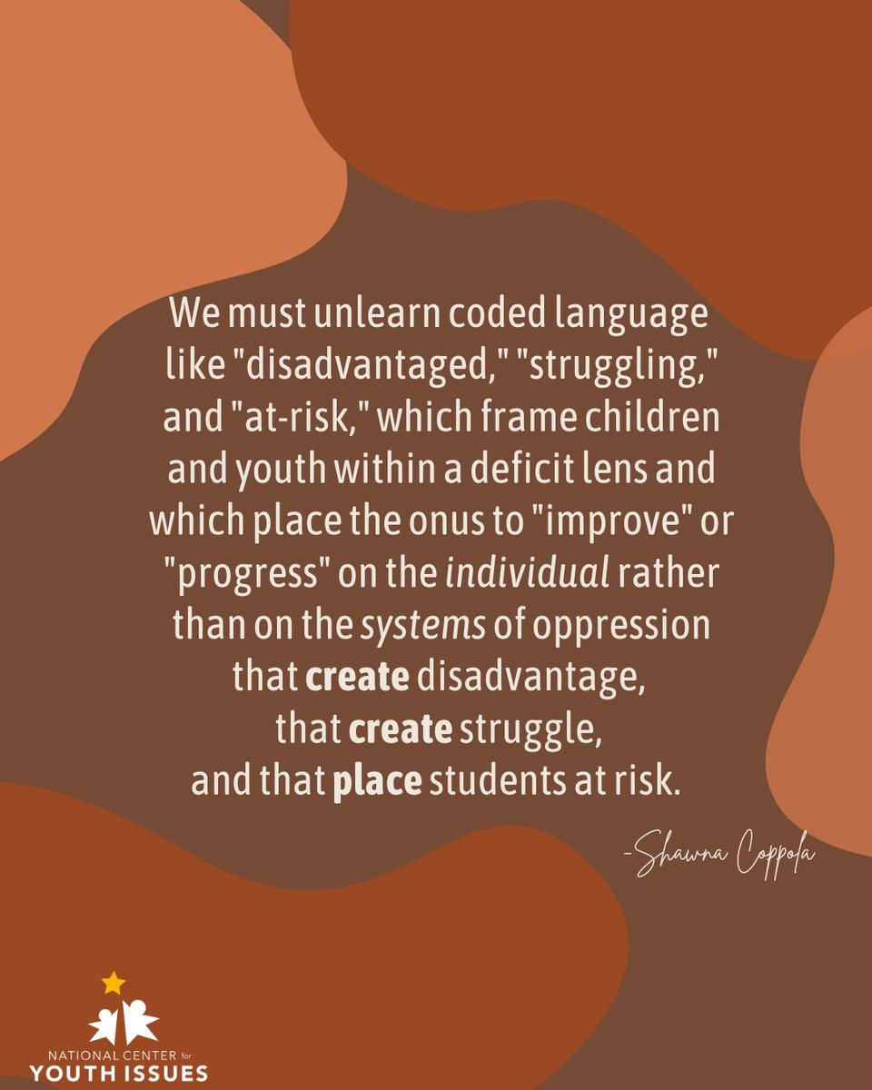 NCYI's tweet photo. The words we use about students matter.

Terms like “disadvantaged,” “struggling,” and “at-risk” can unintentionally frame children as the problem instead of examining the systems surrounding them.

Language shapes perception. Perception shapes practice.

#EquityInEducation https://t.co/SSxsHsbOeL
