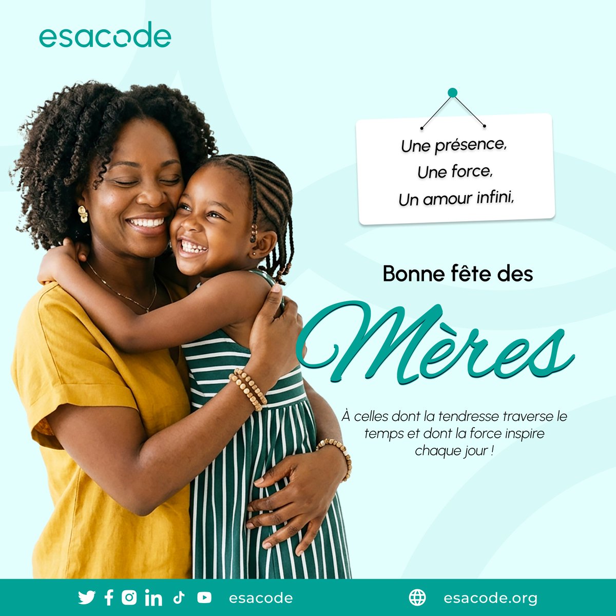 esacode01's tweet photo. 👩‍👧💕 Avant tout succès, il y a une mère qui a cru en vous.
Aujourd'hui, esacode vous honore et vous dit : Merci, Maman. 💻❤️
Merci pour tout ce que vous construisez en silence.
💐 Joyeuse Fête des Mères à toutes les reines ! 
#esacode #SolutionsNumériques #FêteDesMères » https://t.co/TWMrMAFG8F