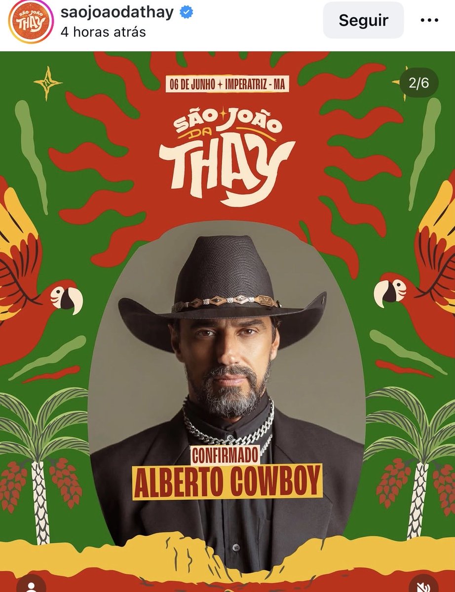 Cowboy estará no festival São João da Thay