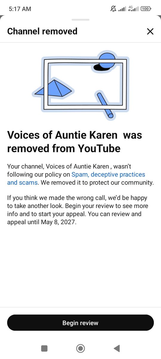 Ruth16599's tweet photo. @TeamYouTube 
Is it a crime to grow on YouTube?  I uploaded many videos, one finally picked up and got traction. suddenly I got an email that my channel "Voices of Auntie Karen" was removed for spam. My appeal was denied. I did no wrong. I need a real human to review my channel https://t.co/uXWz6nGQ7d