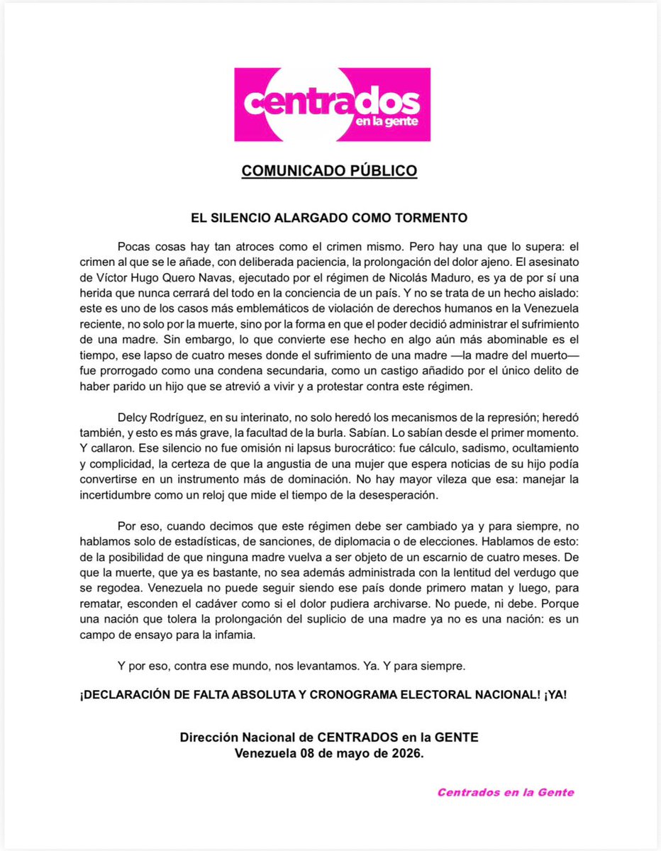 Esta muerte es una nueva demostración de la irresponsabilidad del gobierno frente a las personas privadas de libertad.
La muerte de cualquier venezolano bajo custodia del Estado tiene una cadena de responsabilidades que debe ser investigada.
¡Víctor Quero descansa en PAZ!