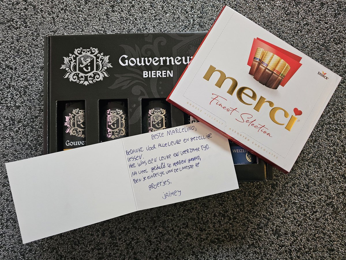 RijschoolJance's tweet photo. Wat worden we toch weer verwend de laatste weken door onze geslaagde ex leerlingen. Net van Jaimey van der Zalm deze bierpakket en chocola ontvangen. En zoals op de kaart vermeld, na je zus en je broer opgeleid te hebben was jij de laatste van het gezin. Dank je wel. https://t.co/QTPeNSCJsY