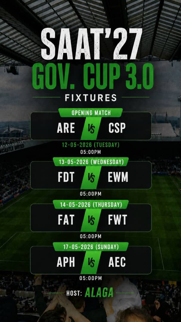 saatclass27's tweet photo. Fixtures are live! 🔥

SAAT’27 Governor’s Cup 3.0 is set to kick off.
Let the games begin ⚽️🏆 https://t.co/zhSh3TkljQ