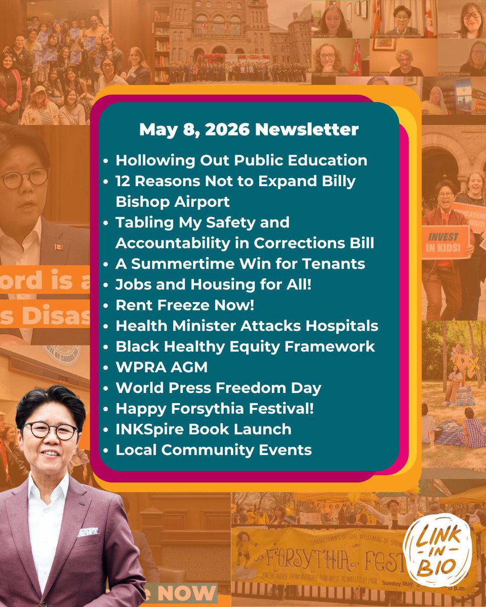 kristynwongtam's tweet photo. My newsletter is hot and fresh in your inboxes and right here: https://t.co/4wOhZDI70H

Read on to learn about how Ford is hollowing out our public education system, a huge summer win for tenants, 12 reasons why expanding billy bishop is a terrible idea, and much more. Happy Friday everyone! 
#TorCen #OnPoli