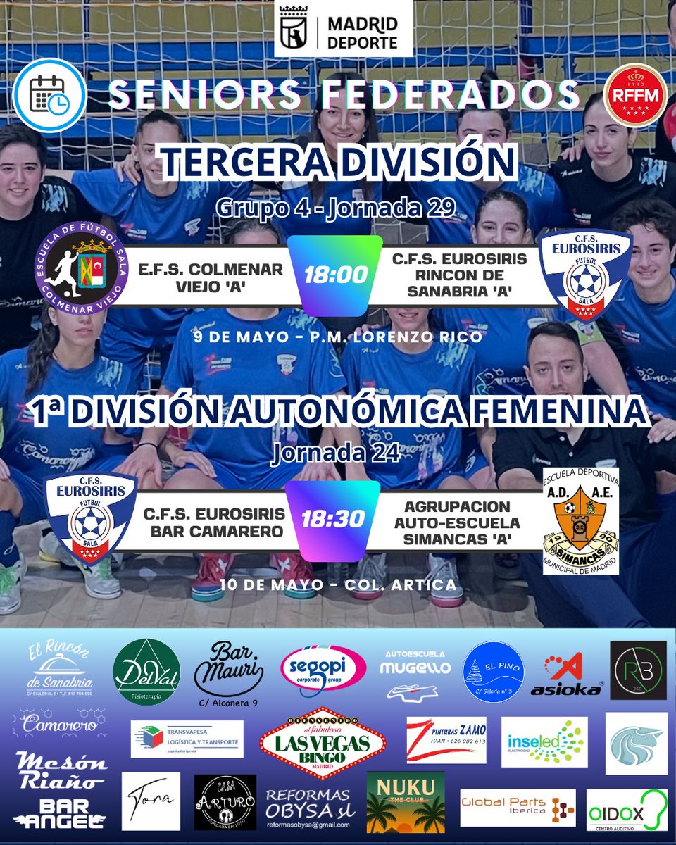 CFS_Eurosiris's tweet photo. 🗓️ EQUIPOS SÉNIOR FEDERADOS 🔝

Entramos en la recta final de la temporada … y se viene uno de los encuentros más especiales del año: ¡EL DERBI DE SAN BLAS! 💥⚽️

Un partido muy importante para nuestras chicas, donde necesitaremos más que nunca vuestro apoyo 💪🏽💙

💙 ¡VAMOS! https://t.co/PgjsjSEpho