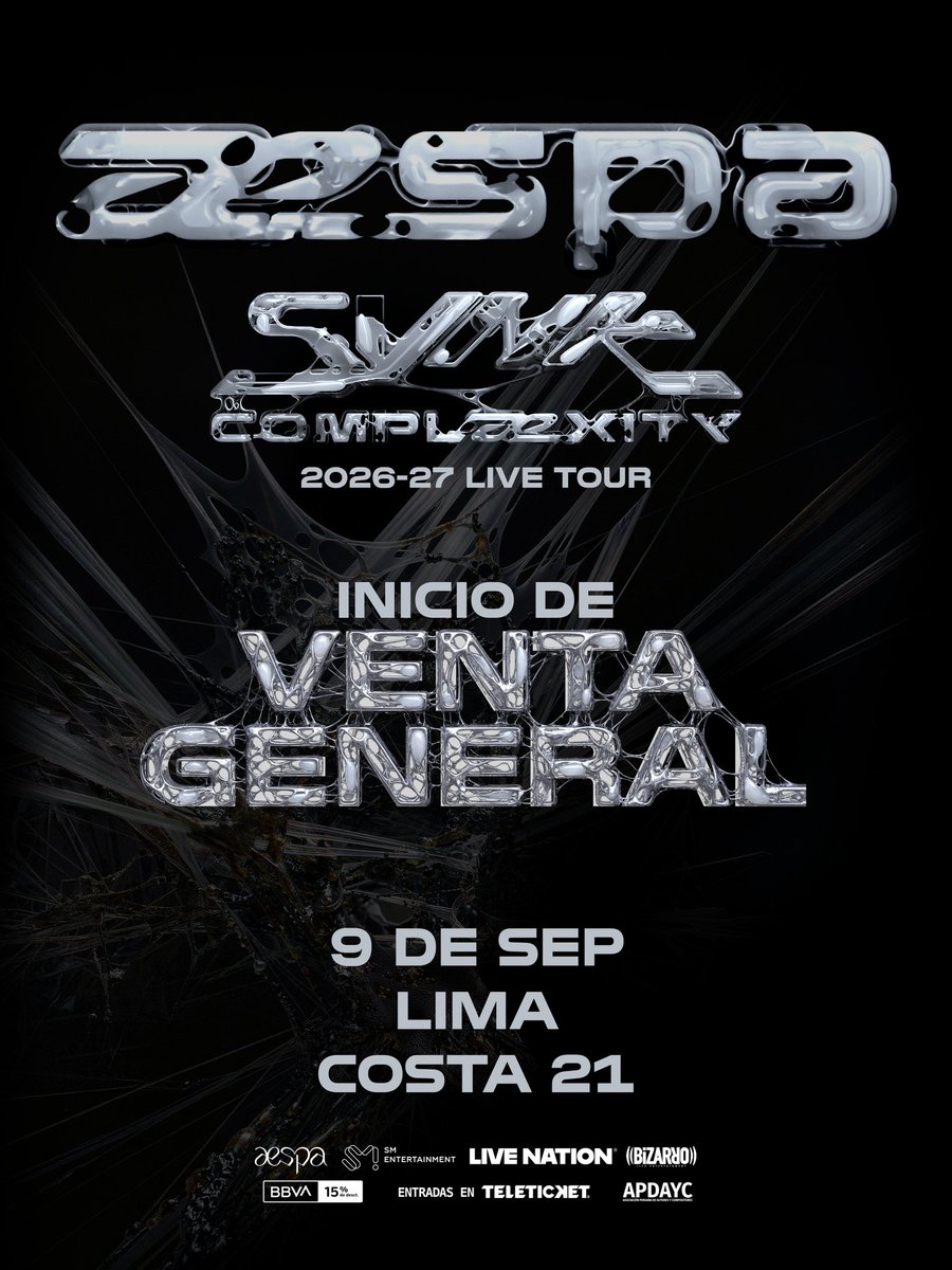 livenationperu's tweet photo. Consigue tus entradas hoy para aespa LIVE TOUR –
SYNK : COMPLæXITY –
 en Lima en Costa 21 el 9de septiembre! 🎟️

Venta General en @teleticketperu: https://t.co/VcbnTTyYxP https://t.co/Wh4y2V6DjB