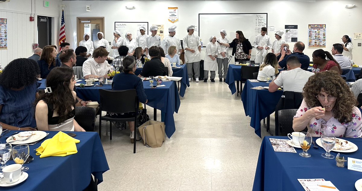 pnwboces's tweet photo. A tasty tradition continues at PNW BOCES. Graduating Culinary students were treated to the annual senior luncheon on Wednesday, May 7. They enjoyed a sumptuous meal and a dessert of strawberry Tiramisu prepared by first year Culinary students. Herbs used in the seniors’ canape projects were handed out as favors, along with recipes they used. Each senior also brought along an honored guest from their home school. #pnwboces #wecandothat @pnwbocestech
