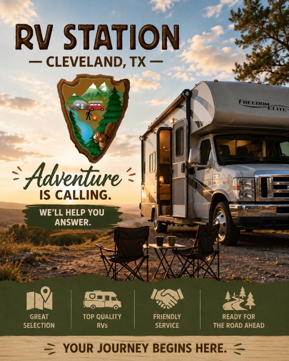 ClevelandRvs's tweet photo. Your journey begins the moment you hit the open road! 🌄 It’s easier with the perfect RV from RV Station Cleveland.

Check us out! ➡️ https://t.co/O51fZRq8dc

#RVStation #RVAdventure #TravelMore #CampingLife #ExploreTexas https://t.co/ioF5uBy3Vo