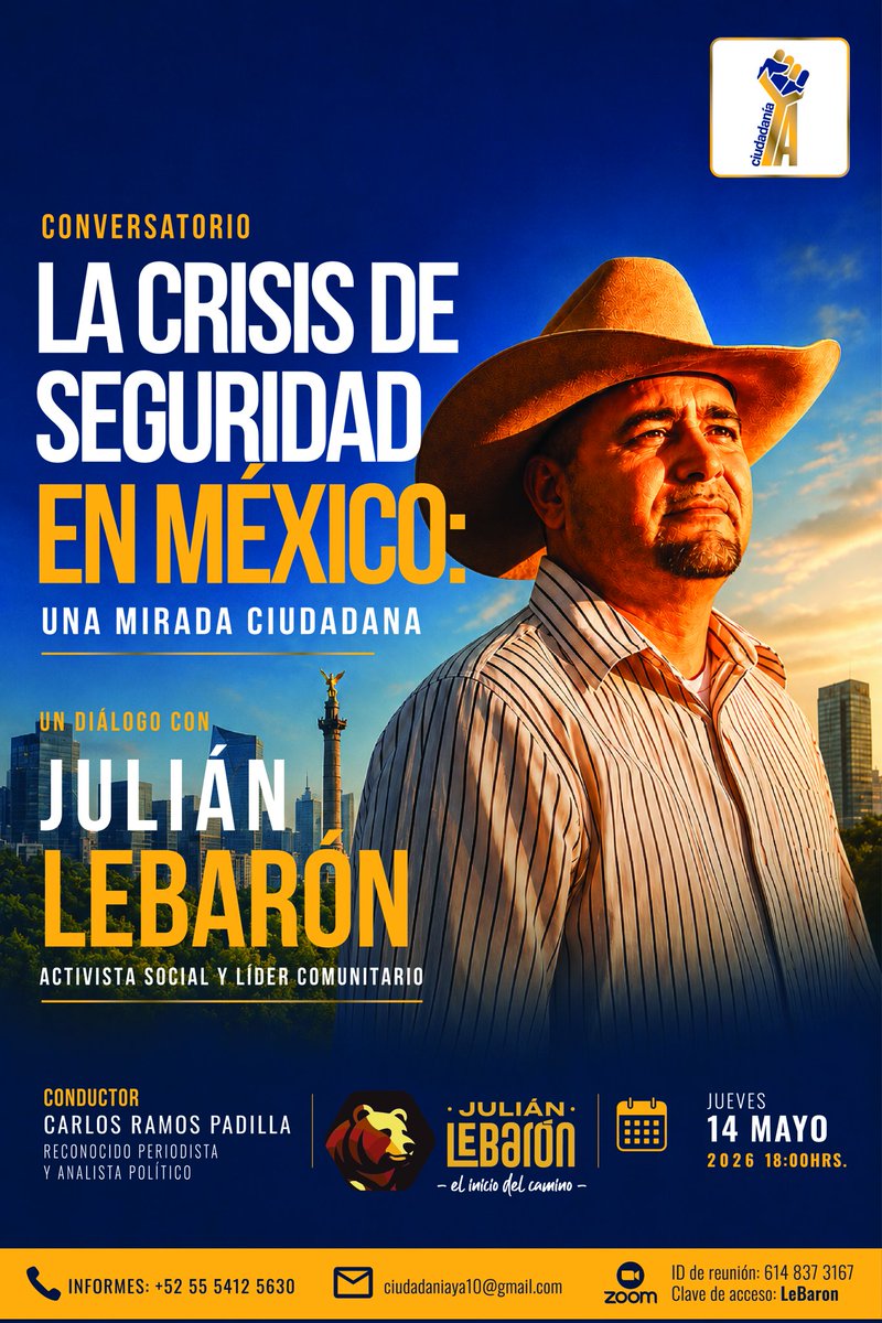 Ciudadania_YaMx's tweet photo. En este conversatorio, escucharemos una visión directa, humana y crítica sobre lo que ocurre en el país, desde la experiencia de quien ha levantado la voz frente a la inseguridad y la impunidad.

📲 Conéctate, comparte y forma parte de la conversación. #CiudadaníaYa https://t.co/DmTrjjzTlf