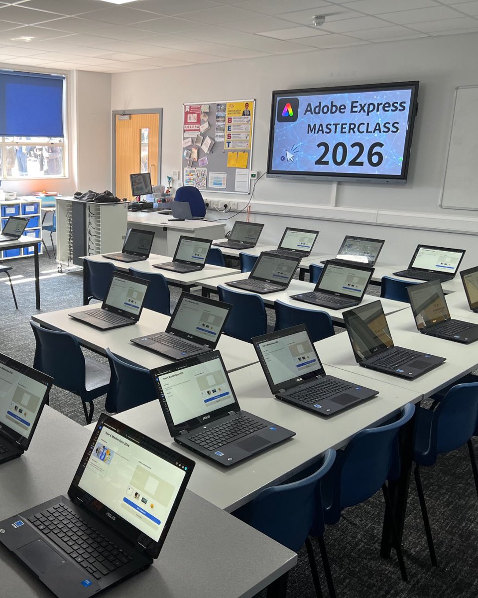 xstevejones's tweet photo. I ran an Adobe Express Masterclass for students from our feeder primary schools. In just one hour, they created colourful initials, AI self-portraits, and animated talking emojis. Engagement and creativity was high throughout, with many not wanting to leave! #AdobeEduCreative https://t.co/IFIvsNi6dk