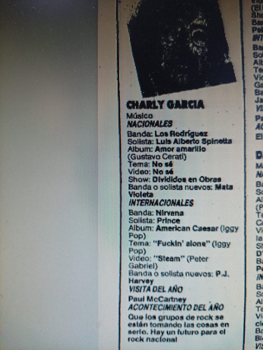 PKBellas's tweet photo. Voto de Charly García en la Encuesta del Suplemento Si correspondiente a 1993. https://t.co/mSXXp4iNht