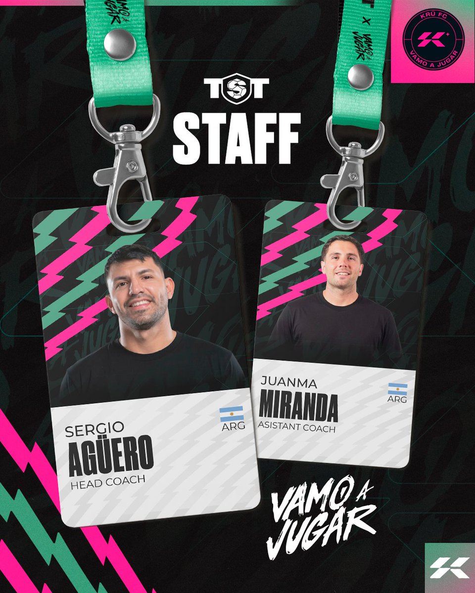krufc_'s tweet photo. ¡LOS QUE VAN A PONER ORDEN EN @TST7v7! ⚽️

El @aguerosergiokun va a ser el Head Coach del equipo y @JMiranda8AFM lo va a acompañar como Assistant Coach. 🔥

#VamoAJugar 🤟 https://t.co/EFTU70jwpi
