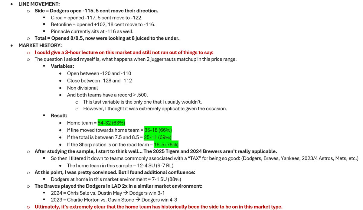 TroyTorrence11's tweet photo. MLB (5/8)
DODGERS vs. BRAVES:

I will be following up with an in-depth analysis on the pitching matchup and other variables.

You know I value the market environment the most, but let's see if the matchup correlates.

If you like this information, please like, comment, repost.🙏