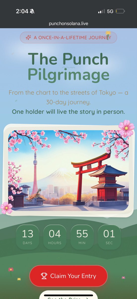 Art_Minters's tweet photo. Make sure to claim your spot in the Punch Pilgrimage! This is a 5-day expenses paid trip to Tokyo and to visit PUNCH. I can promise you that you won’t find another giveaway this insane.

30,000 $Punch and you have a chance to take a loved one on a trip of a lifetime. https://t.co/UVYQqH2b72