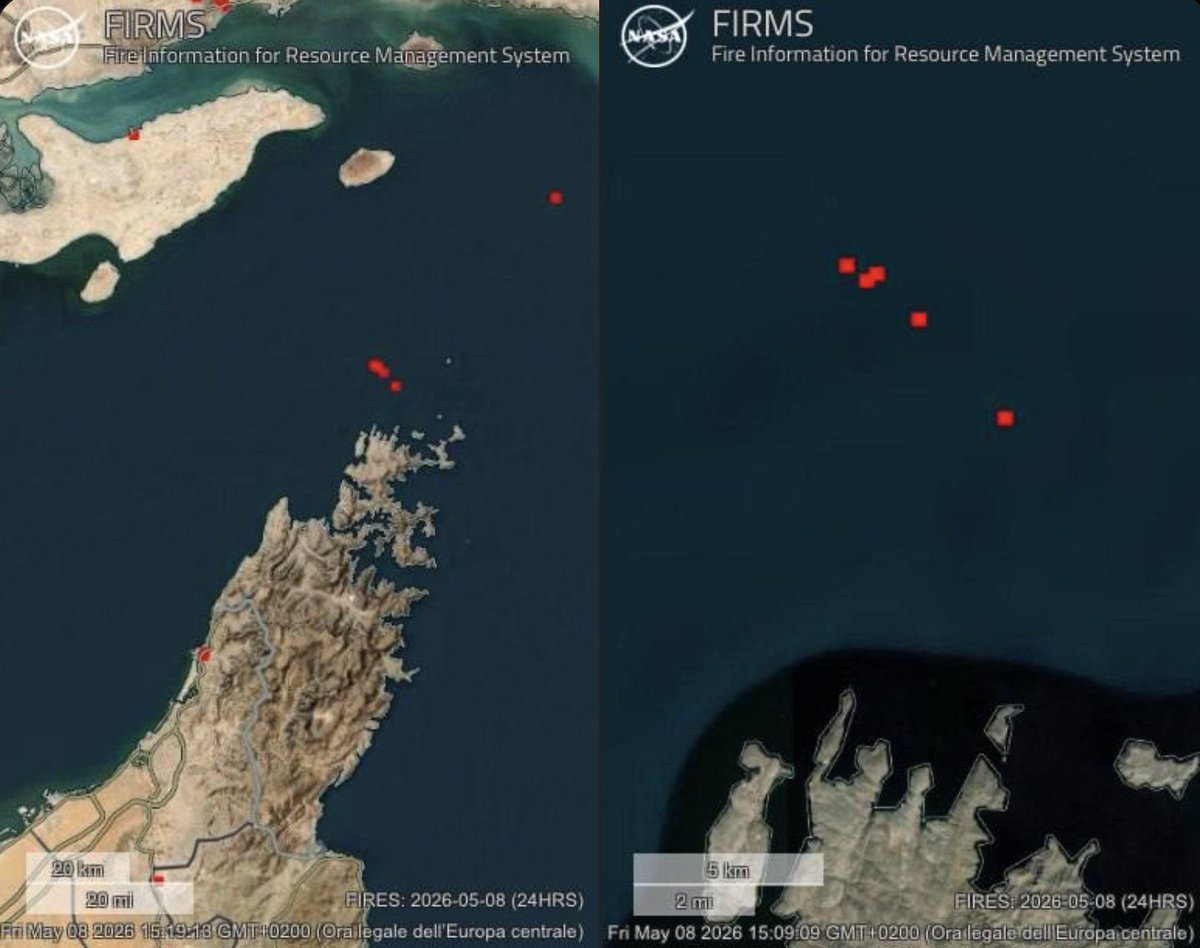 🇮🇷🇺🇸 Iranian Armya Hits on U.S. Navy Destroyers in Hormuz, NASA CONFIRMS FIRES

NASA satellite data detected burning heat signatures drifting through the Strait of Hormuz Friday morning, CONSISTENT with the Iranian Army's claim that U.S. destroyers were HIT.

Iranian Army