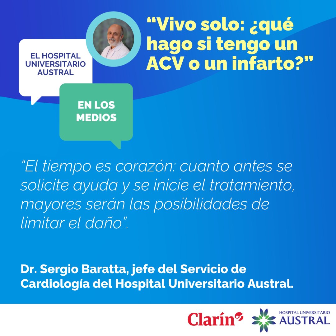 HospitalAustral's tweet photo. 💬 𝐄𝐥 𝐇𝐨𝐬𝐩𝐢𝐭𝐚𝐥 𝐔𝐧𝐢𝐯𝐞𝐫𝐬𝐢𝐭𝐚𝐫𝐢𝐨 𝐀𝐮𝐬𝐭𝐫𝐚𝐥 𝐞𝐧 𝐥𝐨𝐬 𝐦𝐞𝐝𝐢𝐨𝐬
Conversamos con @clarincom sobre la importancia de reconocer síntomas clave y saber cómo actuar ante un ACV o un infarto estando solo en casa.
https://t.co/e07BeYMHq0 https://t.co/zvOxrdc07g
