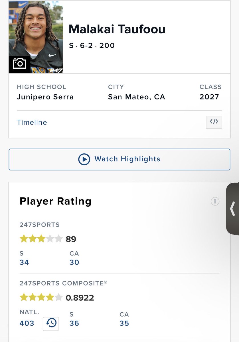 Finalists for 4🌟 Safety Malakai Taufoou: 🔥BYU, Oregon, Washington, Cal, Penn State.