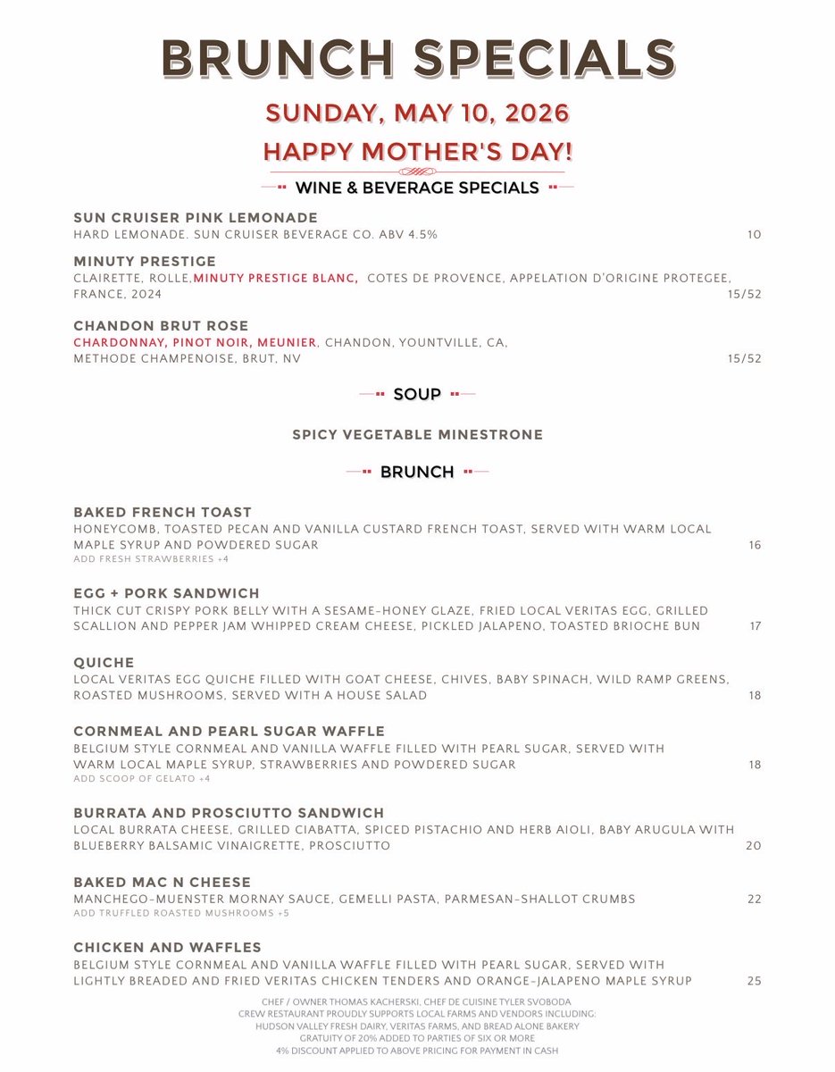 CrewRestaurant's tweet photo. A toast to Mom! 🥂

Mother’s Day deserves brunch this good! 💗

Make your reservation today and treat Mom to something special. 💐 
(845) 462-8900 https://t.co/1mb29exYRh