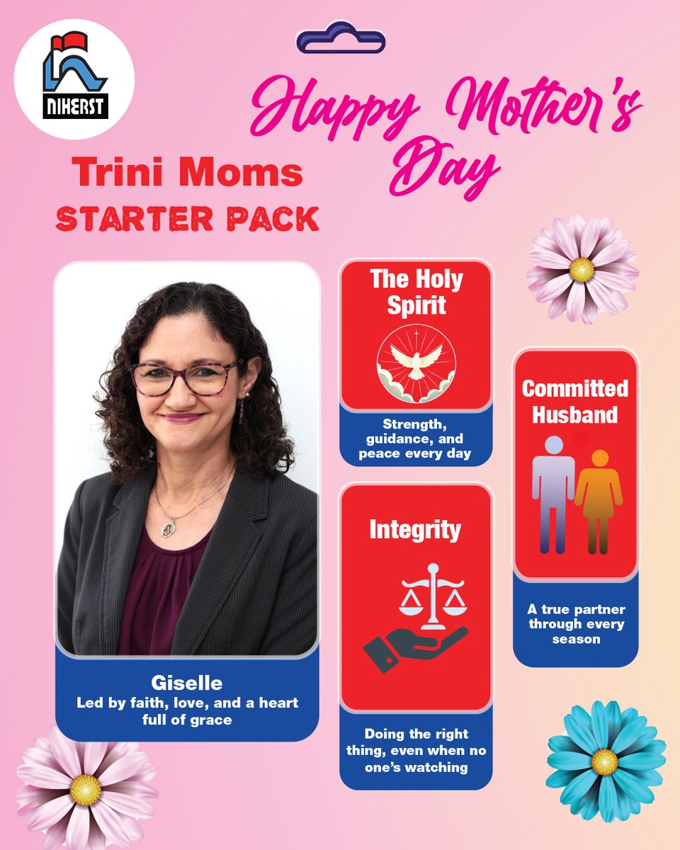 NIHERST's tweet photo. 💐 Happy Mother’s Day from NIHERST 💐
Today, we celebrate the incredible women whose love, strength, guidance and sacrifice help shape families and communities every single day. ❤️
This Mother’s Day, some of the amazing moms at NIHERST shared their own “Trini Mom Starter Packs”✨ https://t.co/tKVDNLcRsG
