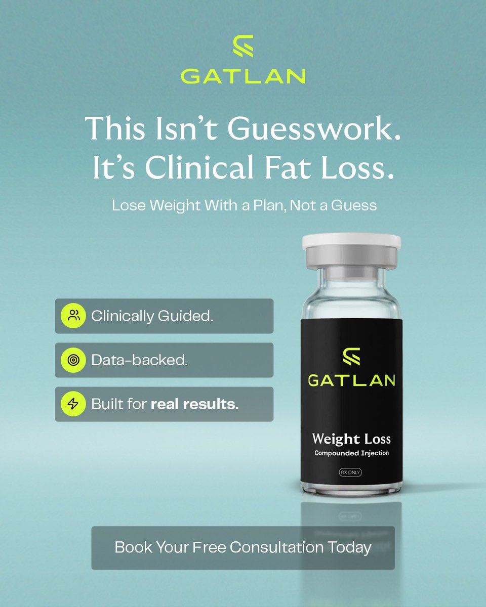 GatlanHealth's tweet photo. This is clinically guided weight loss.

GATLAN’s metabolic health protocols are designed to support how your body regulates hunger, blood sugar, and fat loss so you can see real, lasting results.

Real strategy. Real biology. Real outcomes.

#GATLAN https://t.co/AyC00azJ48