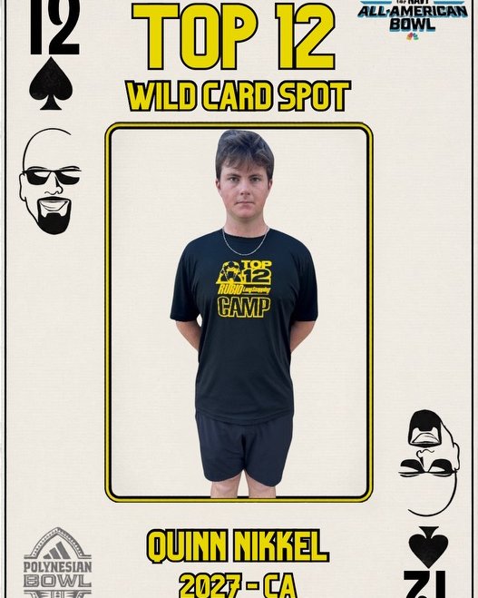 TheChrisRubio's tweet photo. WILD CARD SPOT!!

Congratulations to Quinn Nikkel (CA, 2027) on earning a Wild Card spot to The TOP 12 Camp in Idaho! 

Solid frame on this very high academic Long Snapper that can get extremely hot 

#RubioFamily | #ToeTheLine https://t.co/pSGHAyB04J