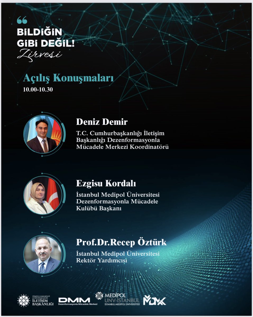 ekaplan_'s tweet photo. 15 Mayıs Cuma günü İstanbul Medipol Üniversitesi’nde, dijital çağın en önemli sorunlarından biri haline gelen dezenformasyonu konuşacağız.

Sosyal medya, yapay zekâ ve dijitalleşmenin bilgi ekosistemi üzerindeki etkilerinin ele alınacağı programa vakti olan herkesi bekleriz. https://t.co/ki4BVomcw7