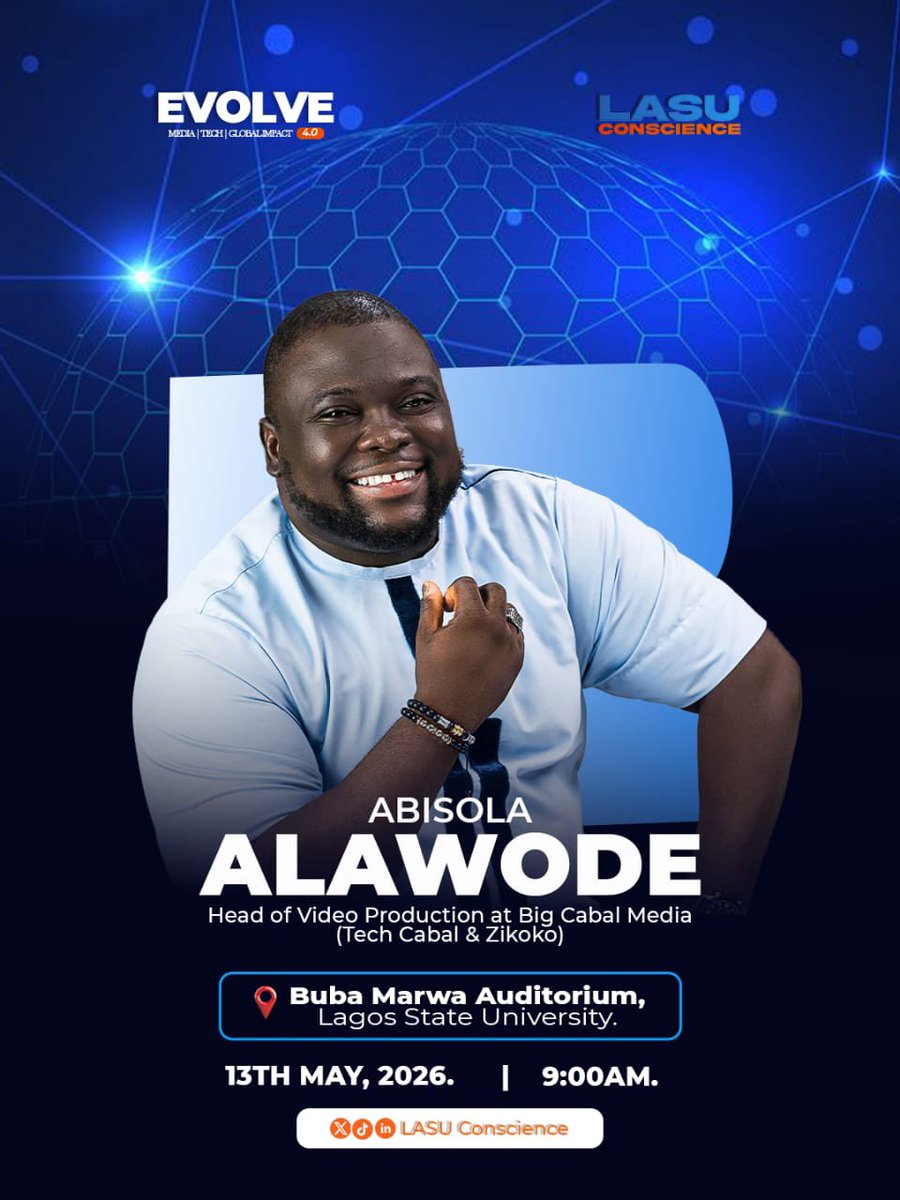 lasuconscience's tweet photo. One of the minds shaping digital storytelling in Africa.🔥

Meet Abisola Alawode, Head of Video Production at Big Cabal Media

From viral media experiences to youth-driven storytelling, his work is redefining digital media culture in Nigeria. 

Register: https://t.co/OdUdJgM4kX https://t.co/6A1Zh1Pmde