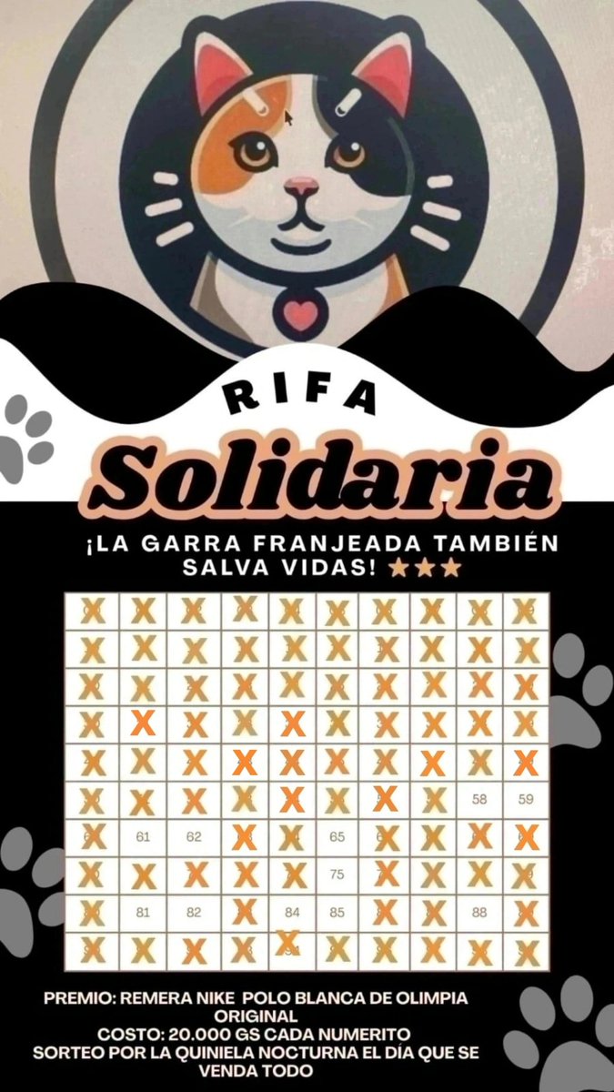 Sigan participando de la rifa de Olimpia.. solo faltan 11 números..
No pensé que este iba a tardar tanto..
El día que se compre el último número se sortea... Todo va para pagar la vete de Los 3 internados..