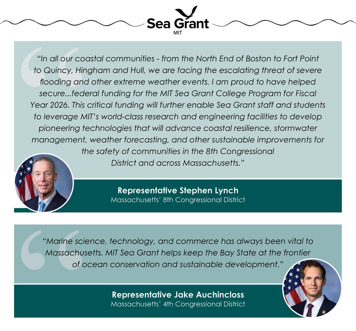 MITSeaGrant's tweet photo. For almost 60 years, MIT Sea Grant has been proud to serve local Massachusetts communities! We could not do it without our congressional champions who support our federal funding. Many thanks to our Massachusetts Senators and Representatives. https://t.co/YtnnMAJxmi