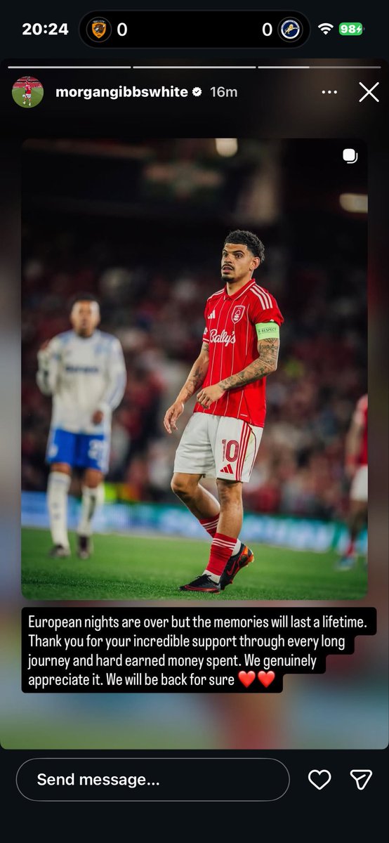 “We will be back” and that is the very reason that all of us love him and he deserves everything and hopefully it is with us, and most importantly he WILL be on that plane

Love you <a href="/Morgangibbs27/">Morgan Gibbs-White</a> x