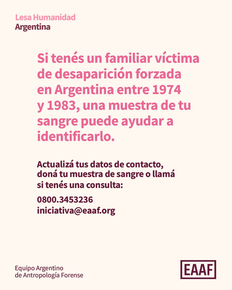 🇦🇷 El @EAAFoficial invita a la conferencia de prensa convocada por el Juzgado Federal Nº3 de Córdoba para informar los nombres de un nuevo grupo de personas desaparecidas identificadas a partir del hallazgo de un gran número de restos óseos humanos dispersos y desarticulados