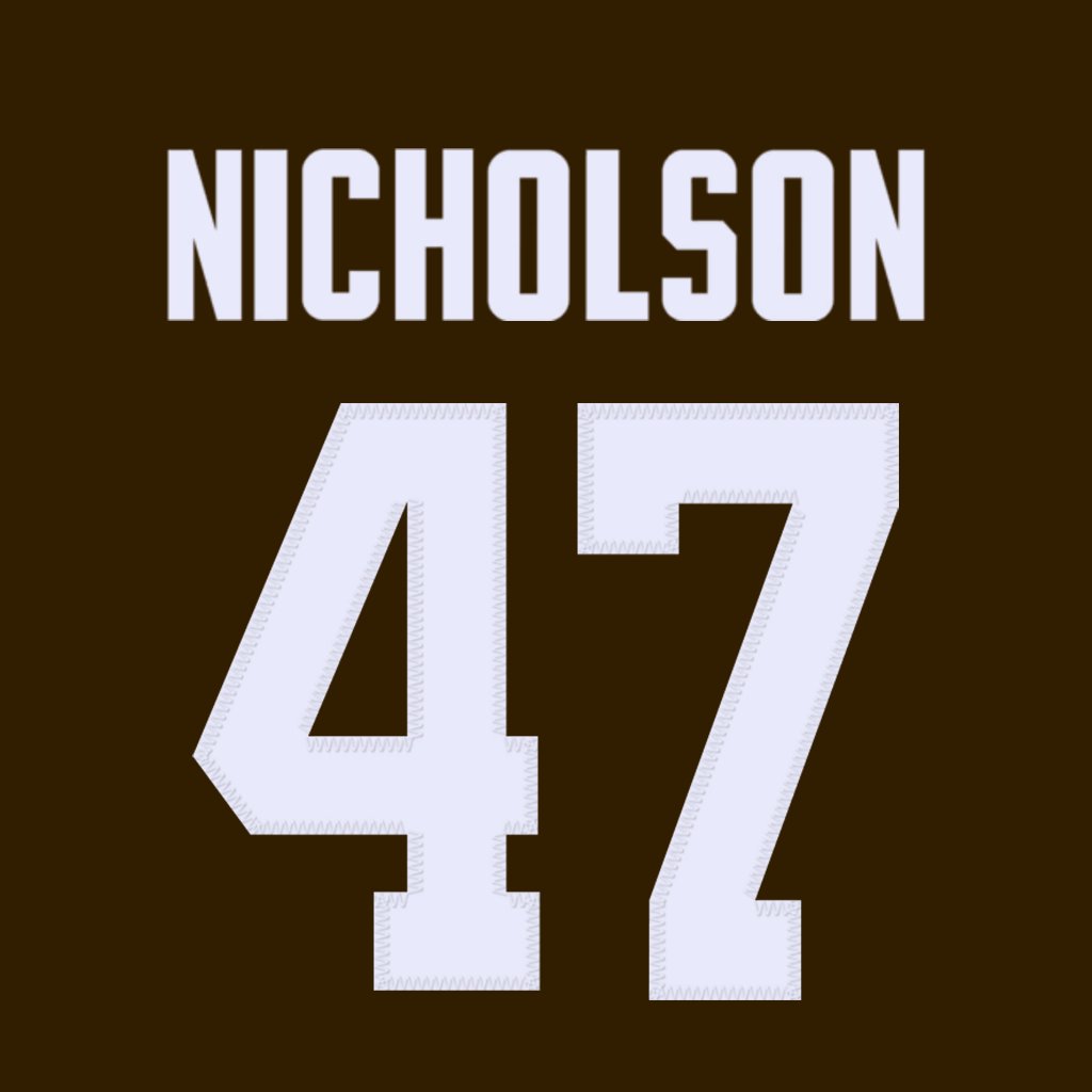 nfl_jersey_num's tweet photo. Cleveland Browns DB DeCarlos Nicholson (@decarlosstraps) is wearing number 47. Last assigned to Mark Robinson. #DawgPound https://t.co/mayEFjPvSY