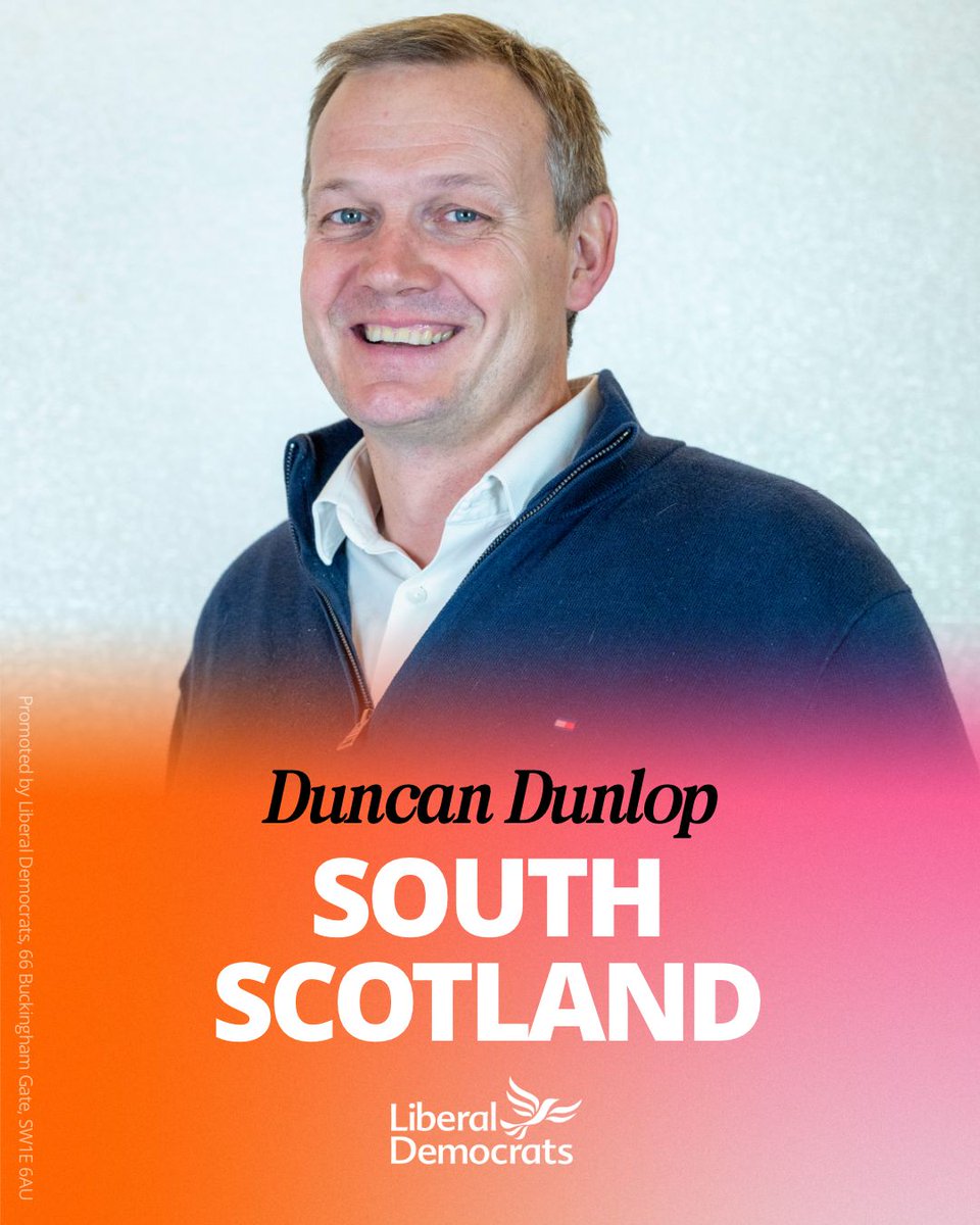 scotlibdems's tweet photo. 🚨 LIB DEM GAIN - South Scotland

Congratulations to Duncan Dunlop on being elected as the Liberal Democrat MSP for South Scotland! https://t.co/uxIJQ4IJkb