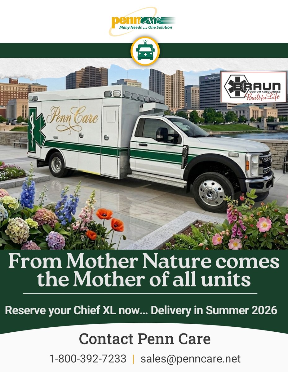 Penn_Care's tweet photo. From Mother Nature comes the Mother of all units - Reserve your Chief XL now- Delivery in Summer 2026 🚑
https://t.co/EGdsvUwue4 https://t.co/DKVGYxFlcC