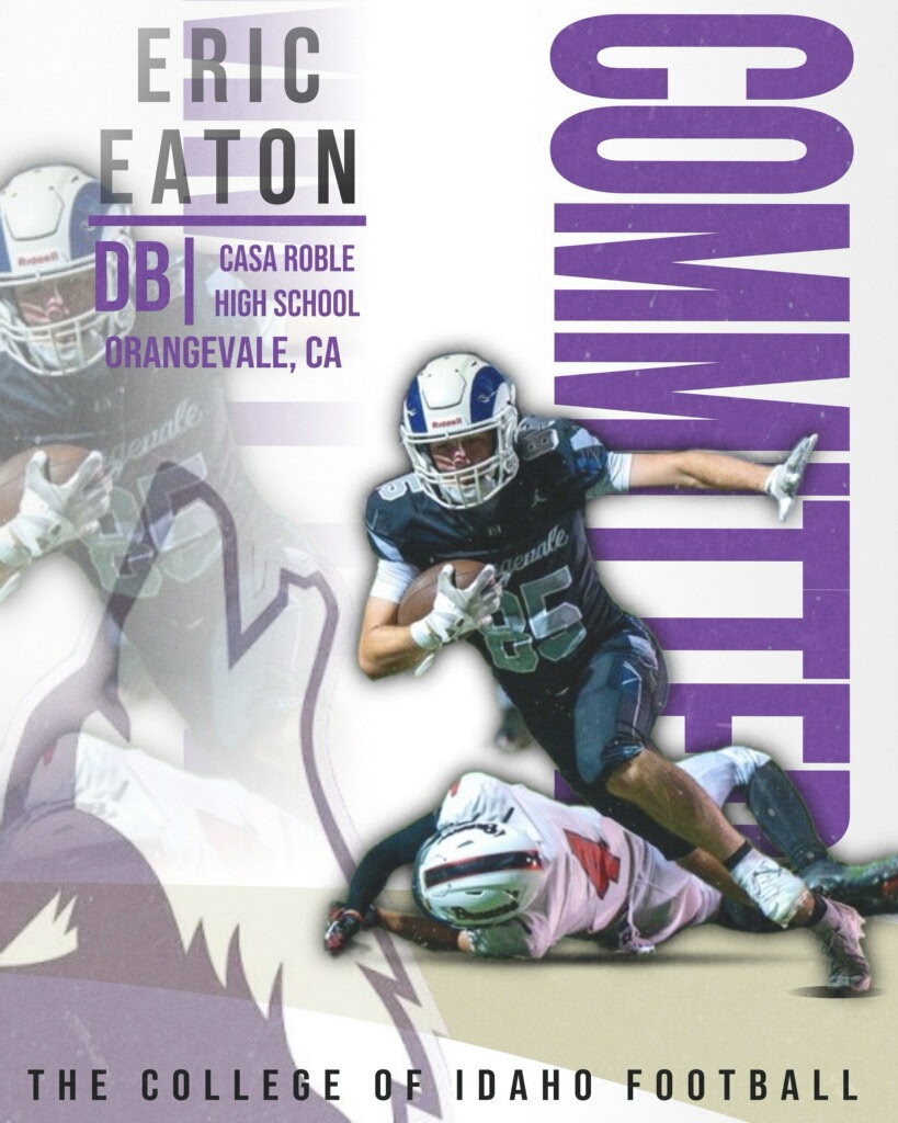 EricEaton85's tweet photo. I am proud to announce my commitment to College of Idaho, where I will continue my academic and athletic journey in football and track. @YotesFootball @CoachStinar @CoachANelson04 @CoachJewell @CasaRobleFB @CoyoteXCTF @CalHiSports https://t.co/DfkAkeRlQo