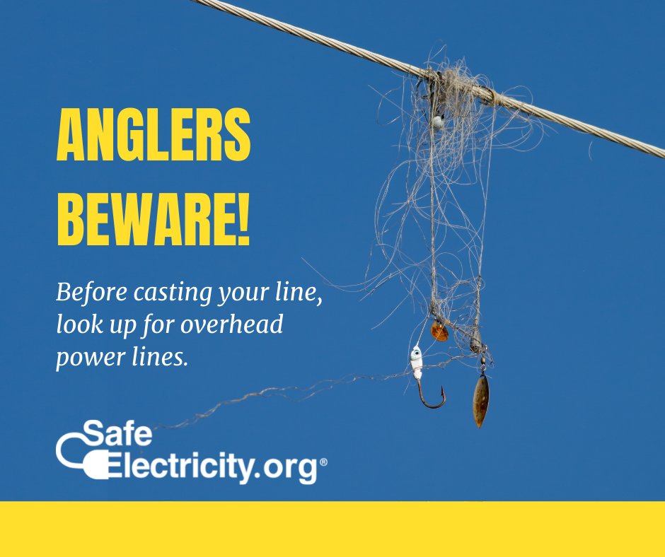 CrowWingPowerCo's tweet photo. Good luck and safe wishes to those heading out fishing this weekend! Be sure to look up for overhead power lines before casting. #SafeElectricity https://t.co/45uGSDvbDj