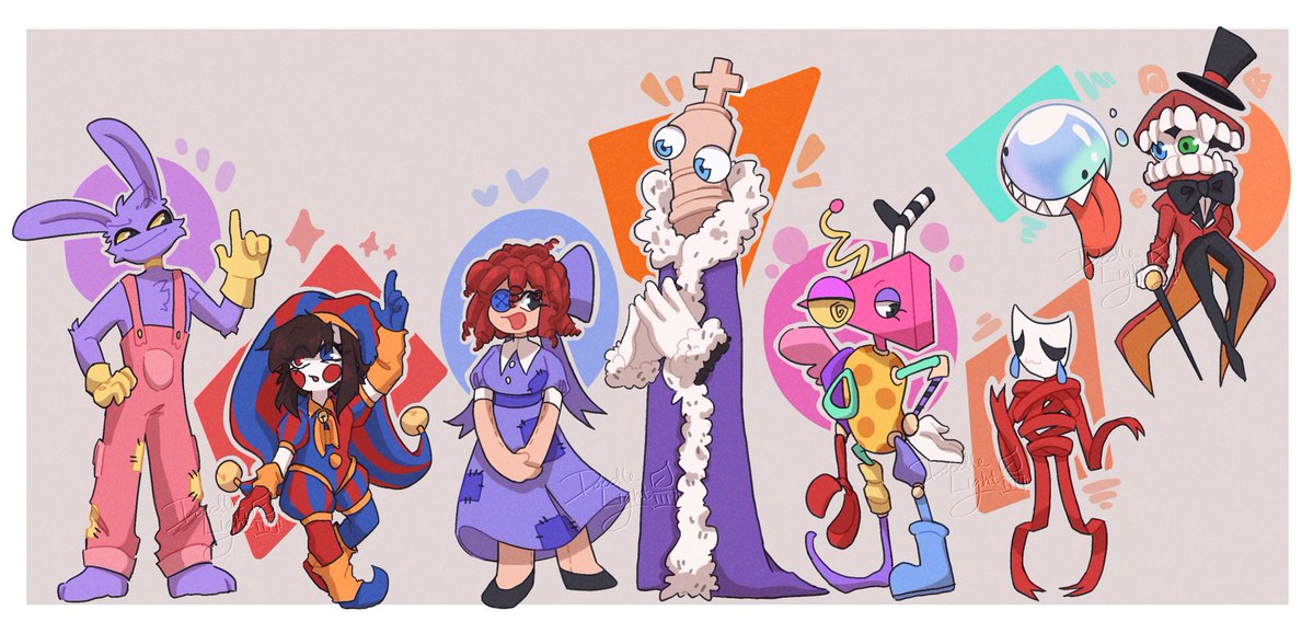 The cast is all here!! (in my style hehe) 

[ #tadc #theamazingdigitalcircus #tadcfanart #pomni #jax #kinger #bubble #caine #ragatha #zooble #gangle ]