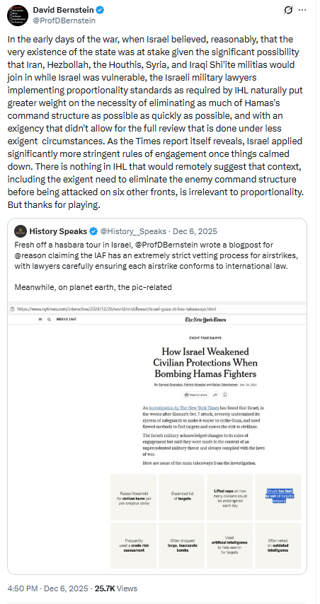 _PriceUltra_'s tweet photo. @ProfDBernstein 3. Israel is not bound by its rules of engagement, it both can and has ignored them when it wants to, as you have acknowledged before. You cannot cite rules of engagement as a defense if they are not uniformly applied. https://t.co/FB07WPa2yk