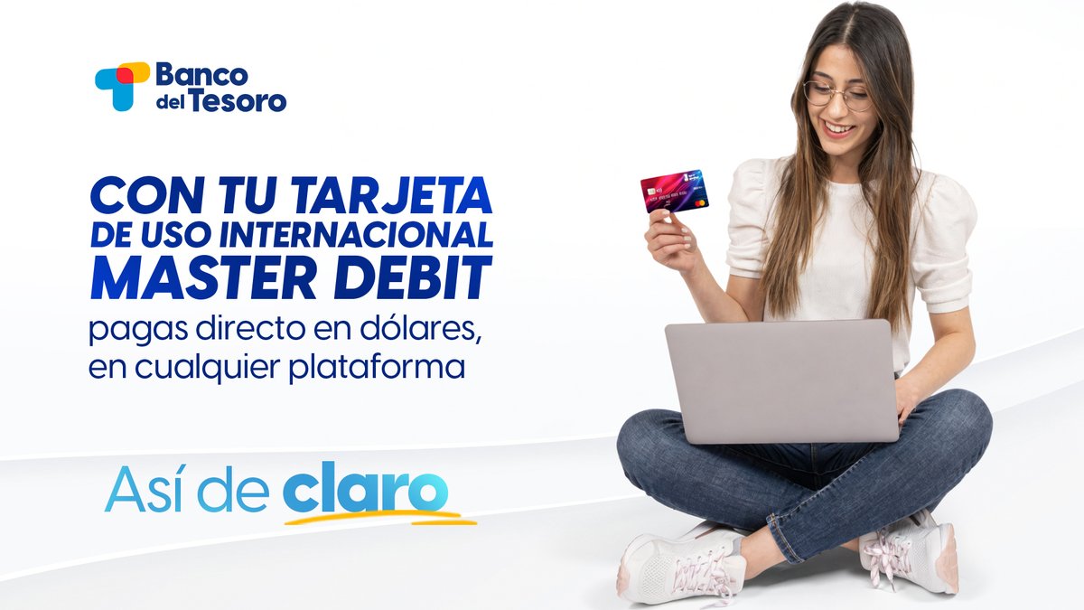 bcodeltesoro's tweet photo. Olvida las limitaciones y utiliza la tarjeta de uso internacional #MasterDebit para pagar suscripciones, compras electrónicas
Así de claro✅ https://t.co/8gBj4zsgt5