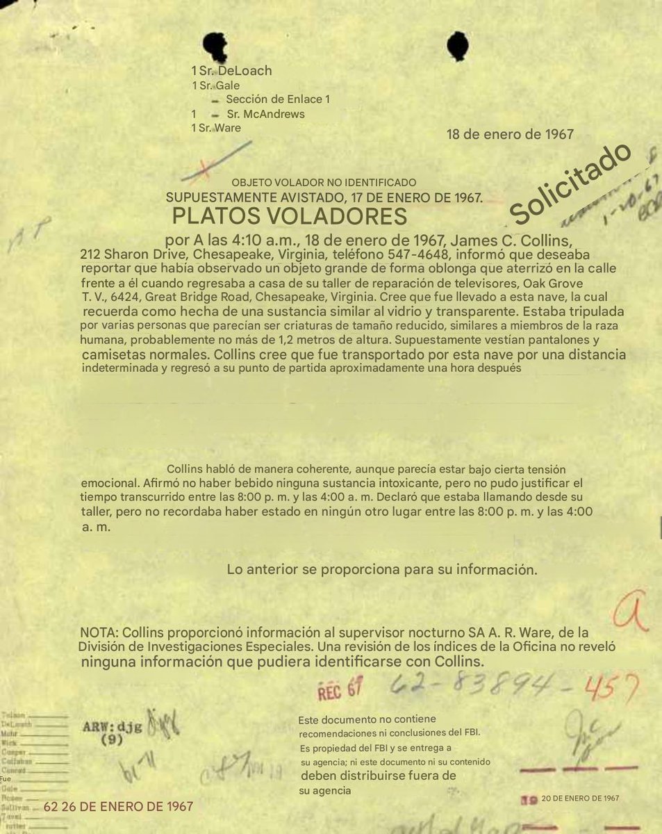 Mientras nos dan un respiro Iran y los Estados Unidos, voy leyendo los Archivos desclasificados sobre fenómenos (UAP/OVNI). 
Iré publicando algunos archivos que llaman la atención.
