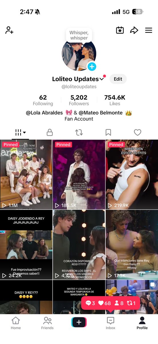 LoliteoUpdates's tweet photo. Y llegamos a 5,200 en TikTok. 200 seguidores en una semana 😳💘💘💘 UNA LOCURA !!!! https://t.co/GiUGWcyyUQ