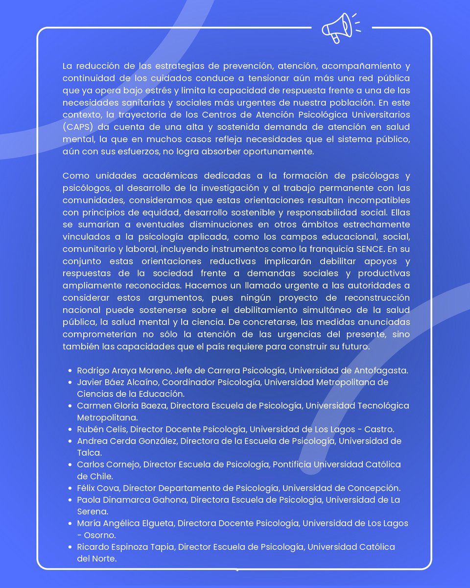 Psicologia_UC's tweet photo. Declaración de las Unidades formadoras de psicólogos y psicólogas de las universidades del Consejo de Rectoras y Rectores de las Universidades Chilenas https://t.co/nBVFFL3wTr