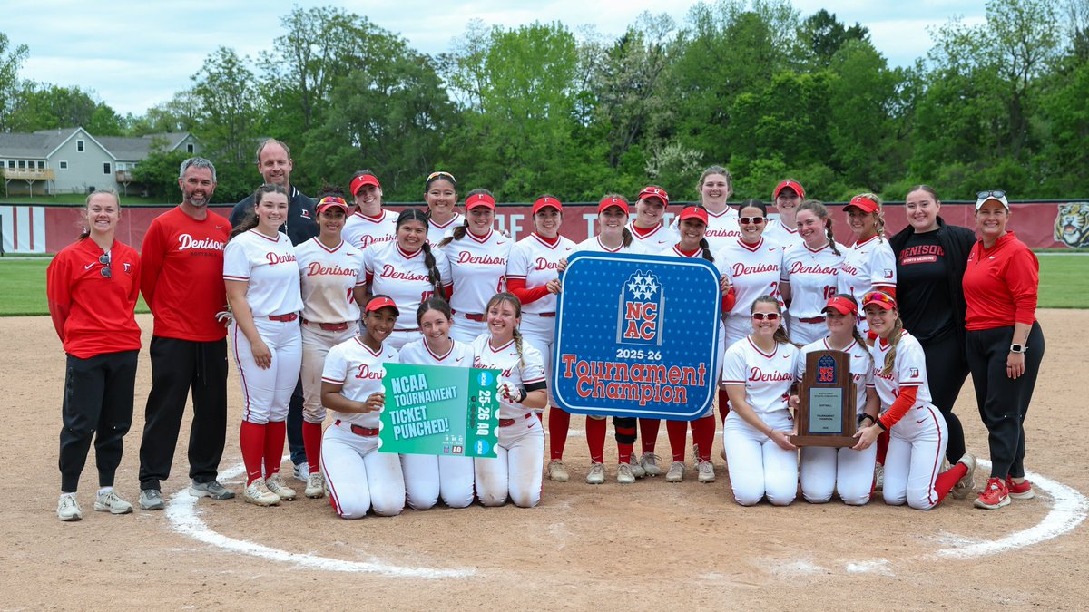 NCAC's tweet photo. 🏆 #ncacsb26 | Tourney Final

Congratulations to the Big Red on earning the 2026 @NCAC Softball Tournament title! 

With the crown, @DenisonSports earns the NCAC's automatic qualifying bid to the 2026 @NCAADIII Softball Tournament. https://t.co/KT0PxvSo9q