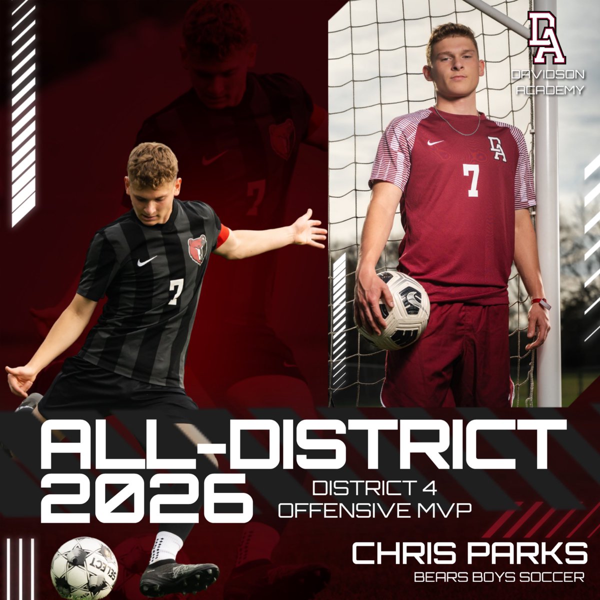 athletics_da's tweet photo. Congratulations to both Chris Parks and Jeremy Upchurch for earning District 4 All-District honors!
Parks was also named District 4 Offensive MVP.

#theDAway #highschool #boyssoccer #nashvilleprivateschool #davidsonacademy https://t.co/tlCOpOYFck