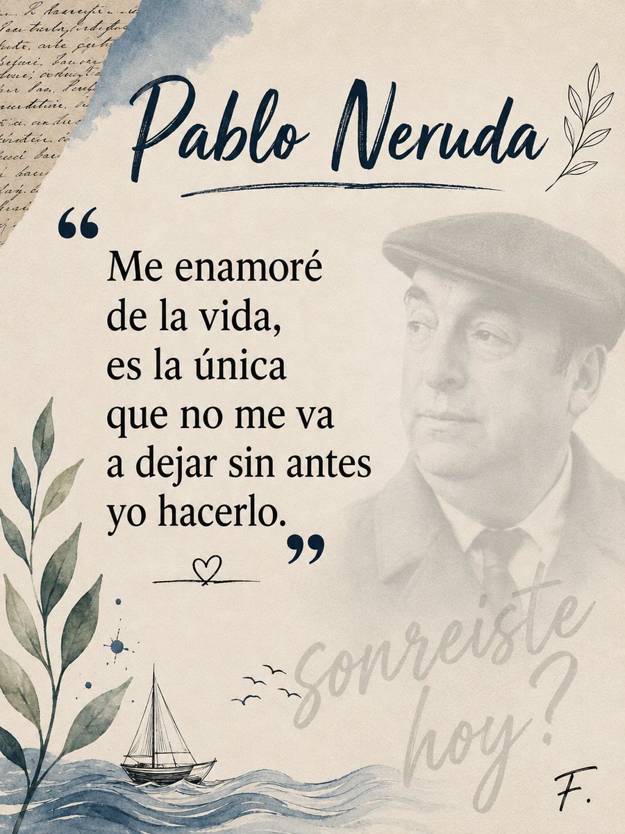 fabiodnqn's tweet photo. “Me enamoré  
de la vida,  
es la única  
que no me va  
a dejar sin antes  
yo hacerlo.”Pablo Neruda 💙

¿Sonreíste hoy? F. ♥#Buenastardes #Neruda #Poesia #MeEnamoreDeLaVida #Reflexion #PoesiaF #Sonreistehoy #FrasesDeVida https://t.co/4jOulOpNwH