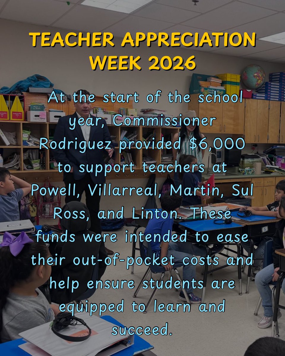 CommishJRod's tweet photo. Big THANKS to ALL teachers for the dedication, passion, and commitment you bring to your classrooms each day!🍎📚✏️👩🏻‍🏫

✍🏼Tag a teacher who you appreciate in the comments! 🫶🏼

#NISD #TeacherAppreciationWeek #ThankYouTeachers #SanAntonio #BexarCounty https://t.co/GMJkPLdNWb