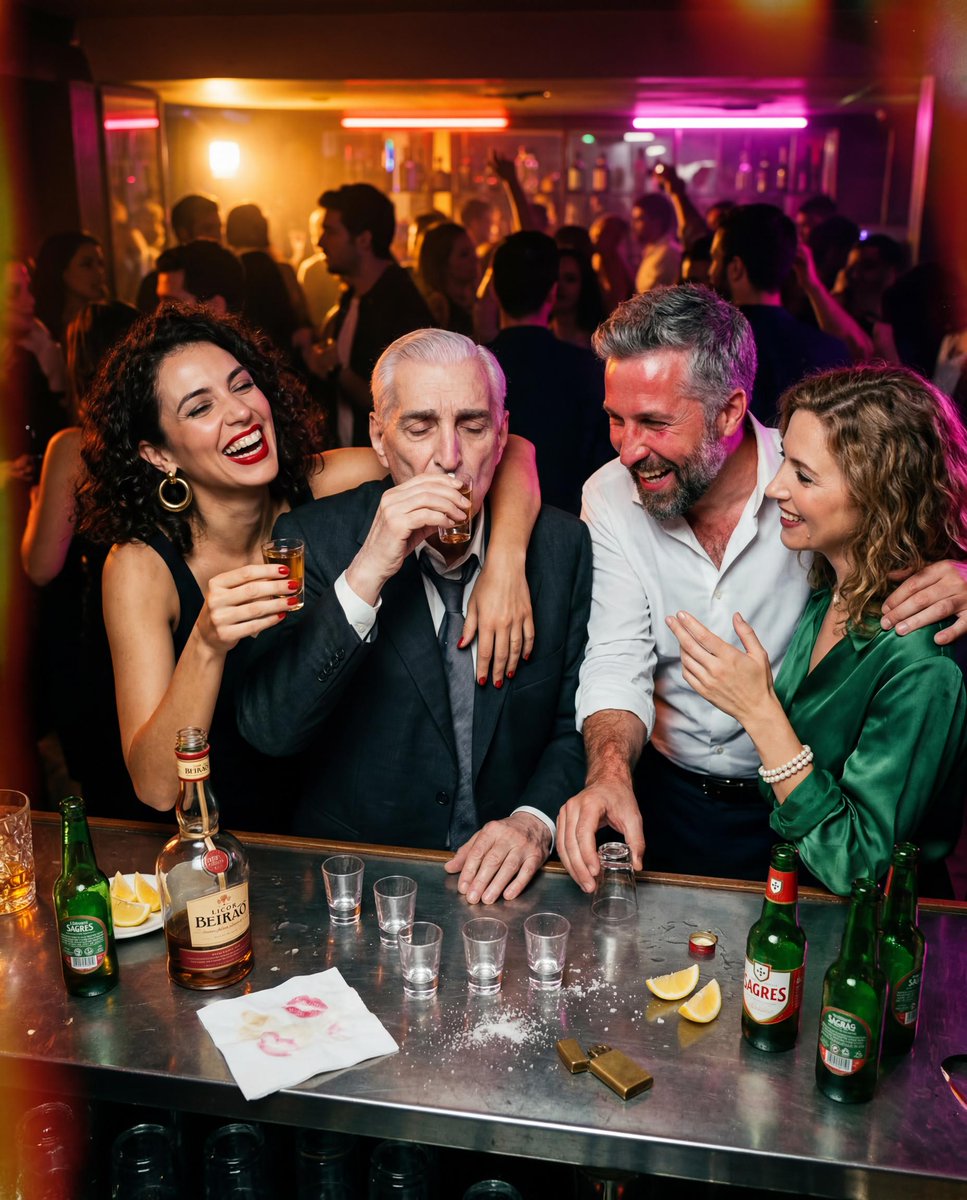 irrealsocialAI's tweet photo. Ele proibiu o baile. O outro trouxe-o de volta. Com shots de Licor Beirão, e umas Sagres à mistura. Ficção satírica criada com IA. #IrrealSocial #Salazar #PedroNunoSantos #Portugal #Lisboa #LicorBeirão #Democracia #AI #Sátira #ManifestoPortuguês https://t.co/VOCDgd27Fa