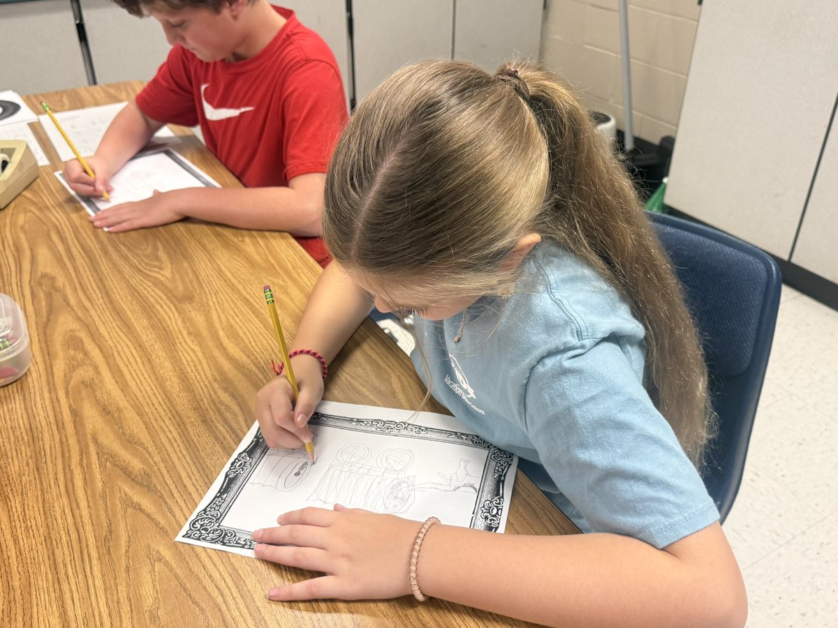 Flaherty_RNE's tweet photo. From grammar lessons using chalk slates to developing games using available resources along with directed drawings and classifying tools, 4th graders enjoyed learning about pioneer life in the 1800s. #rnegreatthings https://t.co/zsHLHA12Yv