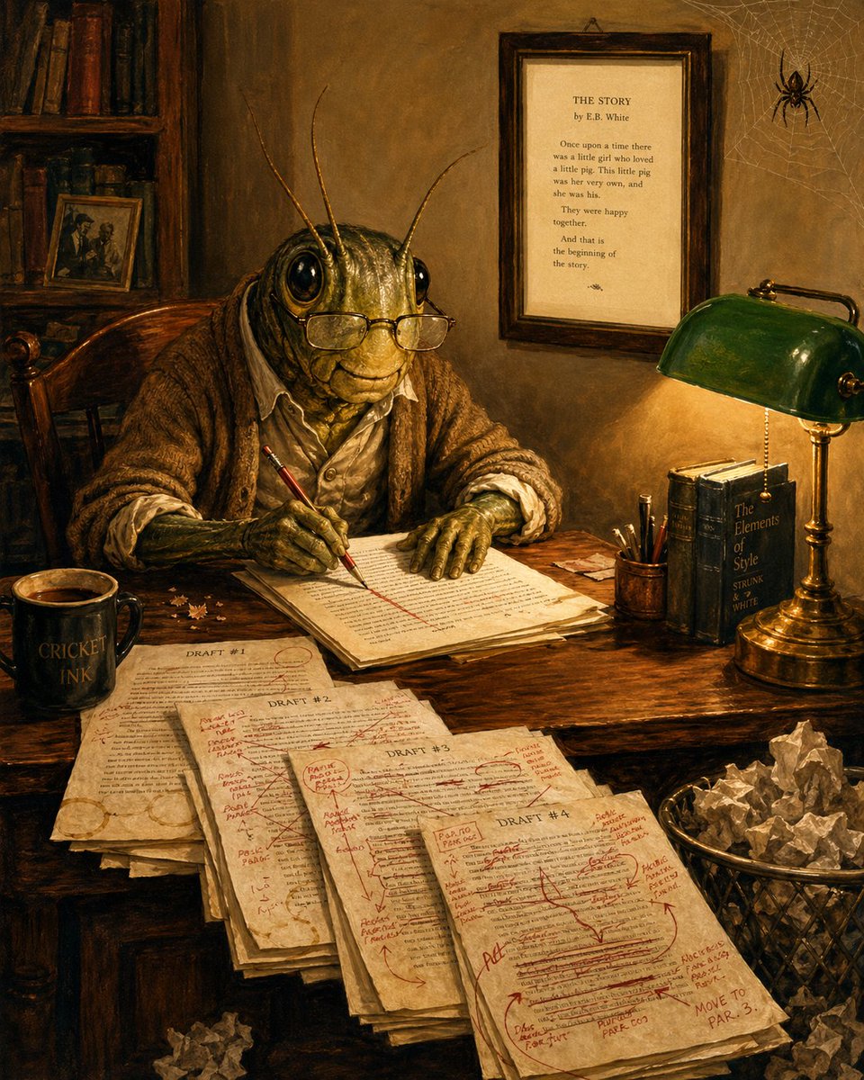 6crickets's tweet photo. “𝐓𝐡𝐞 𝐛𝐞𝐬𝐭 𝐰𝐫𝐢𝐭𝐢𝐧𝐠 𝐢𝐬 𝐫𝐞𝐰𝐫𝐢𝐭𝐢𝐧𝐠.“– E. B. White https://t.co/UpjxPWzQw0