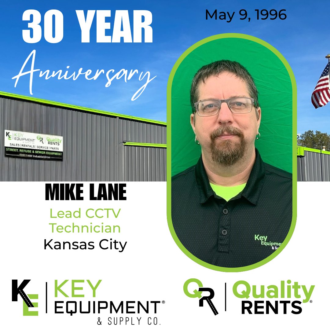 KeyEquip's tweet photo. Congratulations to Mike Lane, Lead CCTV Technician at our Kansas City location, on 30 years with Key Equipment &amp; Supply Co. Thank you for your expertise, dedication, and commitment since 1996.

#KeyEquipment #QualityRents #WorkAnniversary #TeamKey https://t.co/QE0Ez8fg2G